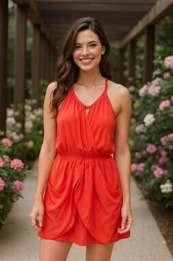 Nicole By Nicole Miller Coral Sleeveless Braid Faux Wrap Summer Dress Size 10